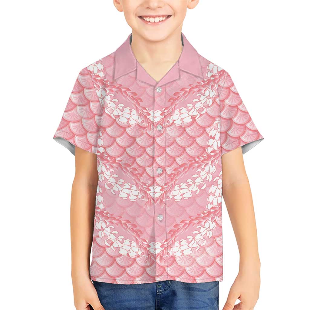 Soft Pink Mermaid Puakenikeni Maile Lei Kid Hawaiian Shirt