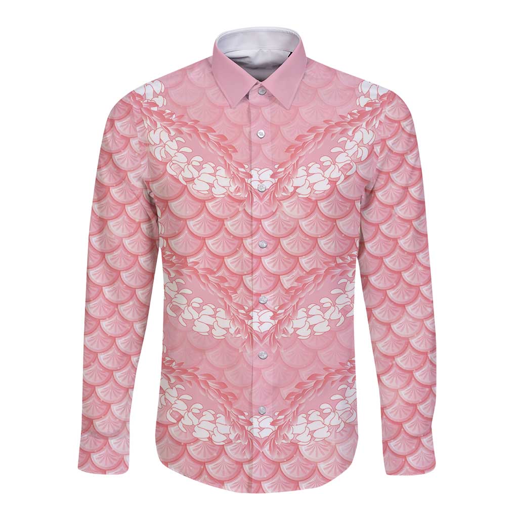 Soft Pink Mermaid Puakenikeni Maile Lei Long Sleeve Button Shirt