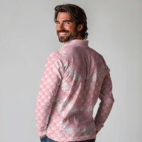 Soft Pink Mermaid Puakenikeni Maile Lei Long Sleeve Polo Shirt
