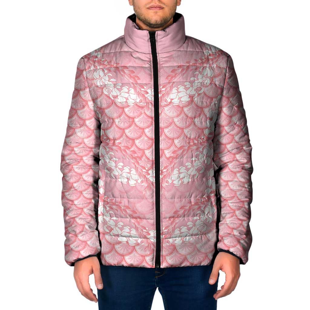 Soft Pink Mermaid Puakenikeni Maile Lei Padded Jacket LT01 Men Pink - Polynesian Pride