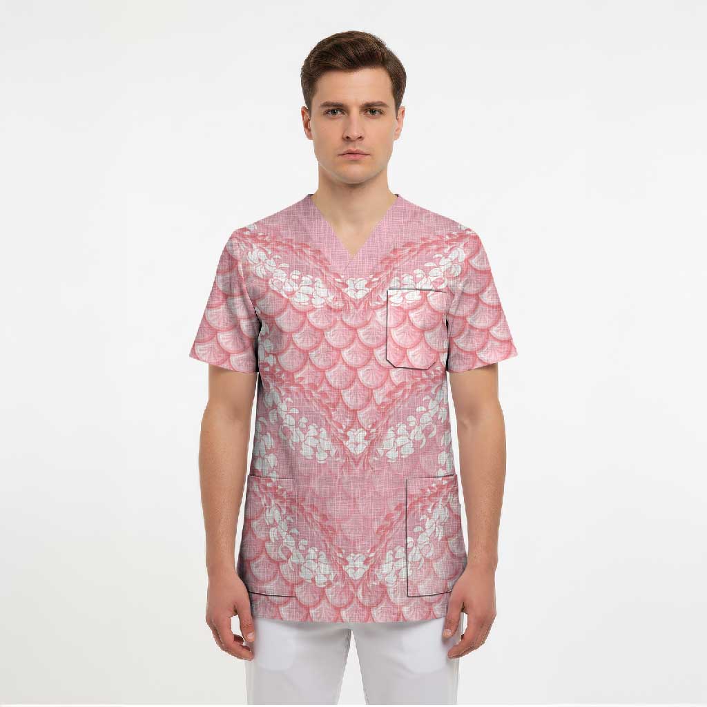 Soft Pink Mermaid Puakenikeni Maile Lei Scrub Top