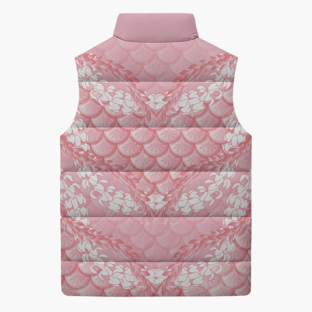 Soft Pink Mermaid Puakenikeni Maile Lei Sleeveless Puffer Jacket