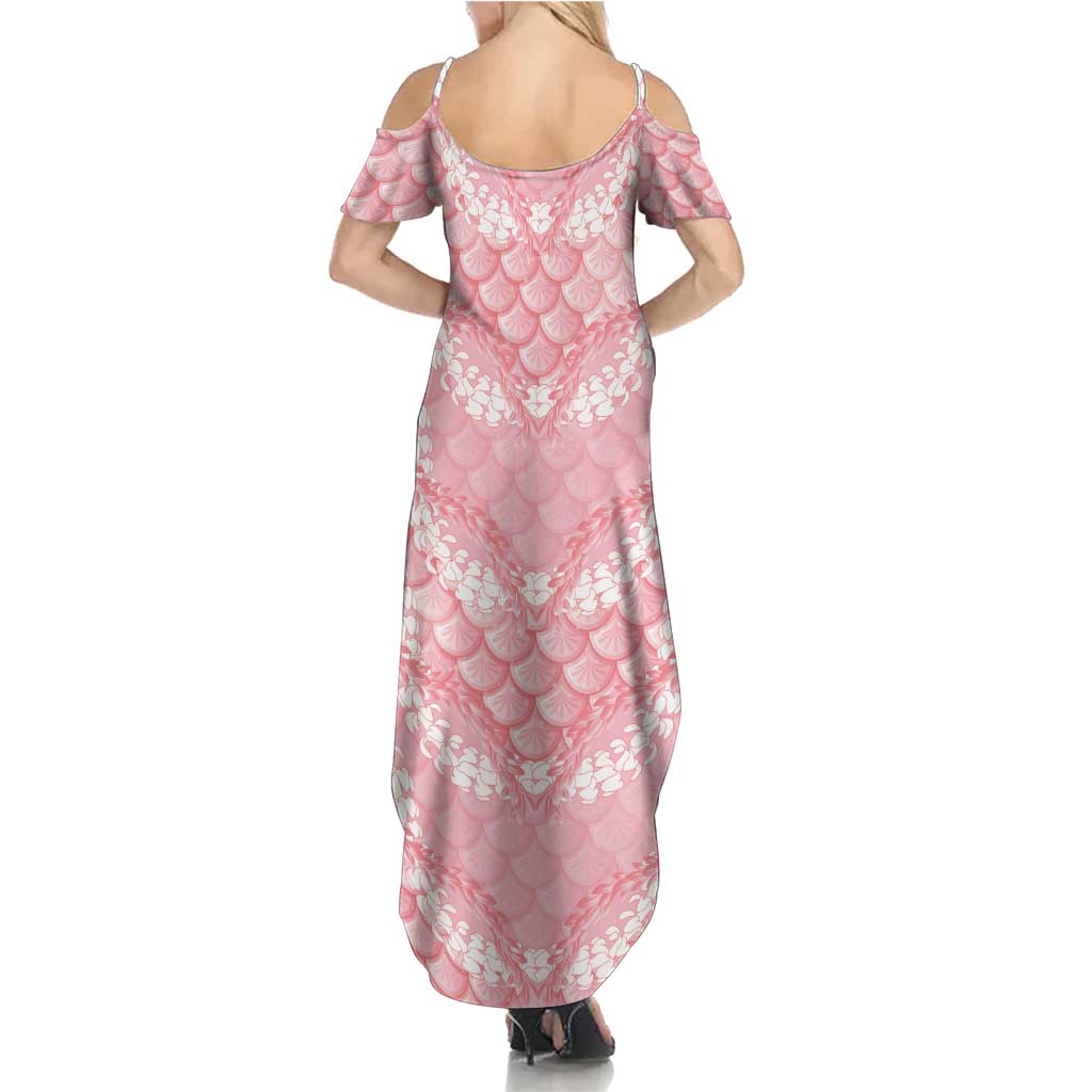 Soft Pink Mermaid Puakenikeni Maile Lei Summer Maxi Dress LT01 - Polynesian Pride