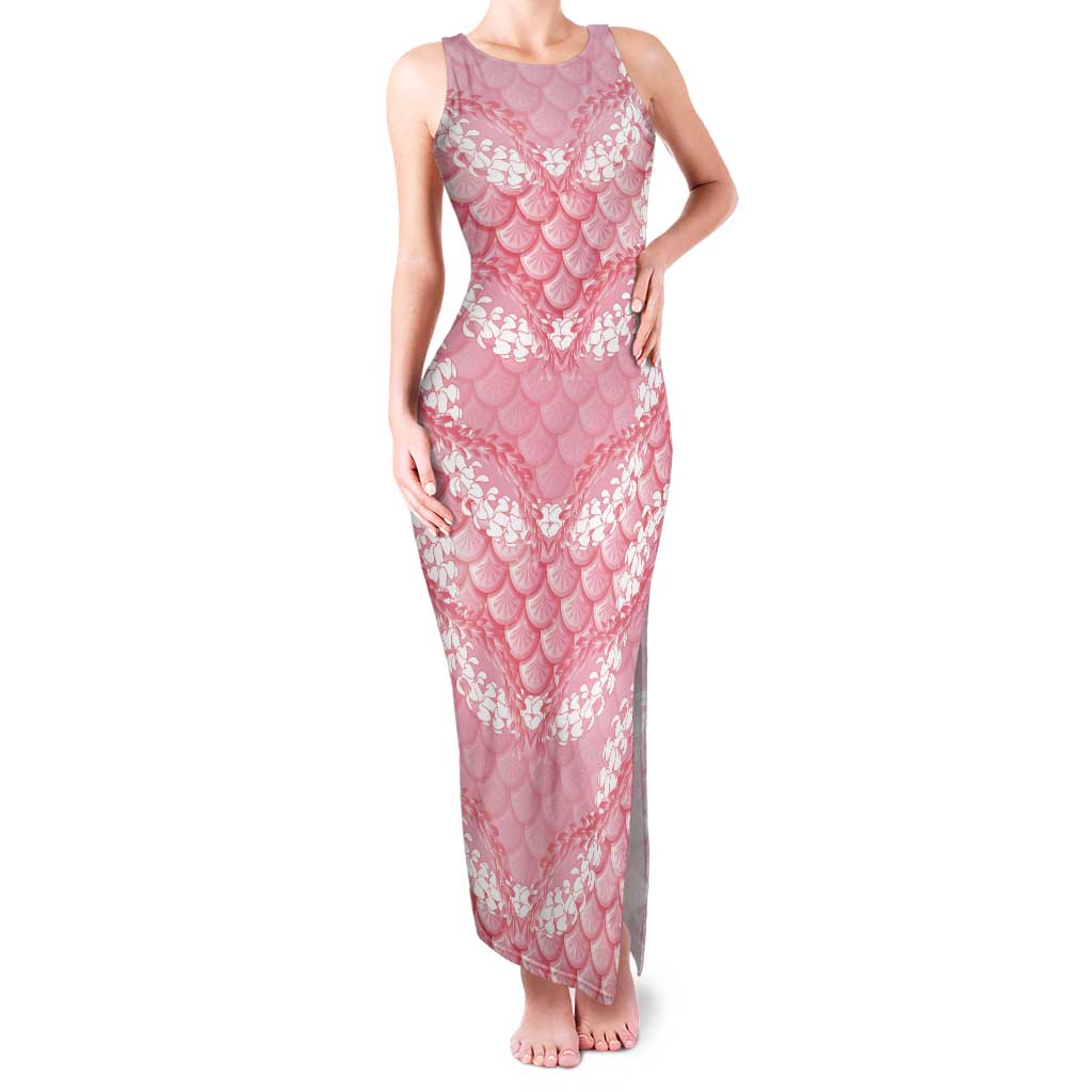 Soft Pink Mermaid Puakenikeni Maile Lei Tank Maxi Dress
