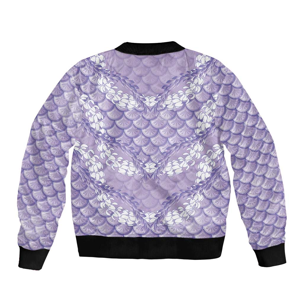 Lilac Mermaid Puakenikeni Maile Lei Bomber Jacket