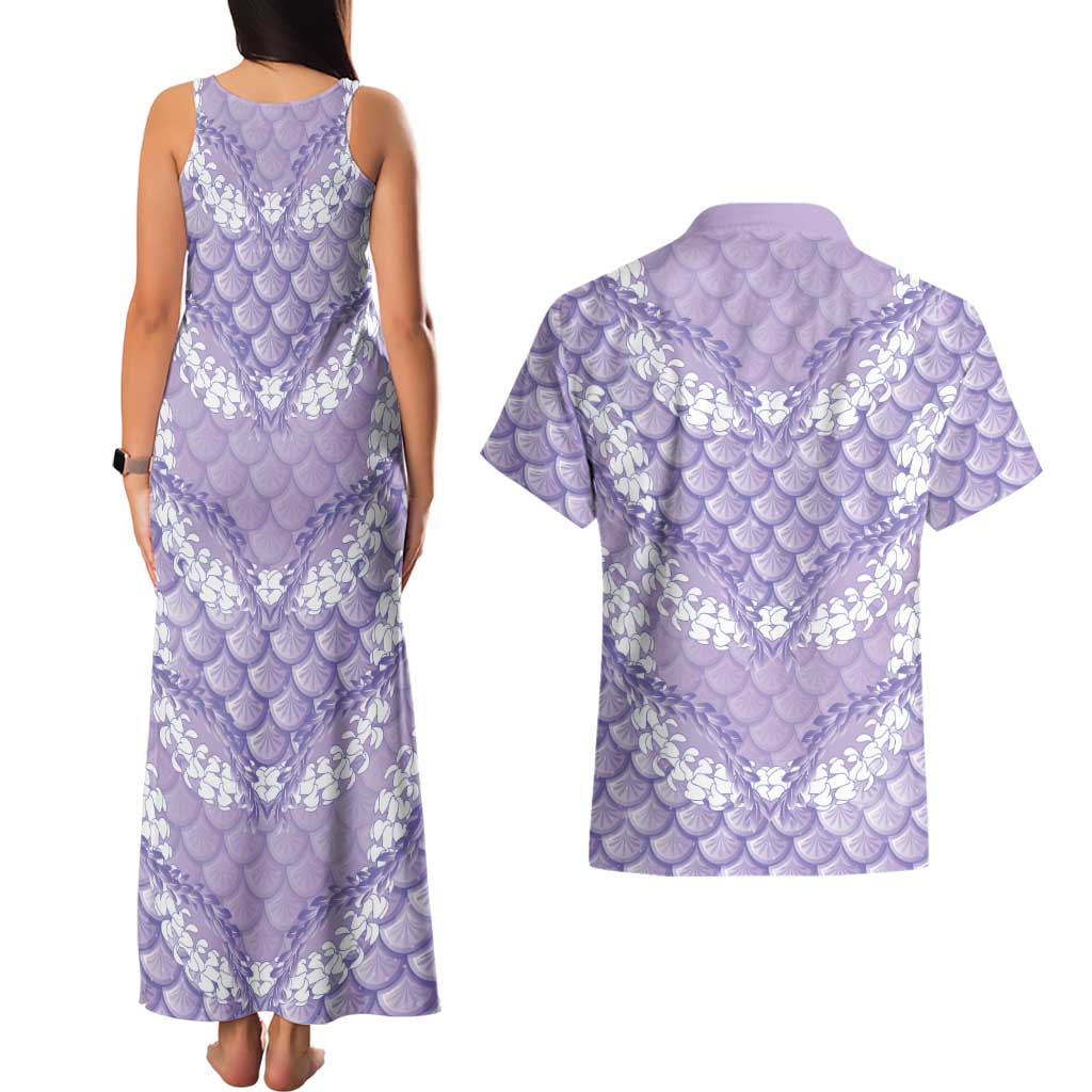 Lilac Mermaid Puakenikeni Maile Lei Couples Matching Tank Maxi Dress and Hawaiian Shirt LT01 - Polynesian Pride