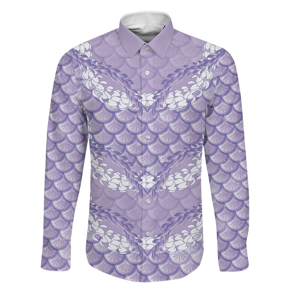 Lilac Mermaid Puakenikeni Maile Lei Family Matching Long Sleeve Bodycon Dress and Hawaiian Shirt