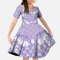 Lilac Mermaid Puakenikeni Maile Lei Family Matching Off Shoulder Short Dress and Hawaiian Shirt LT01 Daughter's Dress Purple - Polynesian Pride