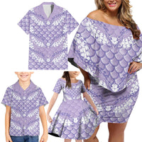 Lilac Mermaid Puakenikeni Maile Lei Family Matching Off Shoulder Short Dress and Hawaiian Shirt LT01 - Polynesian Pride