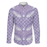 Lilac Mermaid Puakenikeni Maile Lei Family Matching Puletasi and Hawaiian Shirt LT01 Dad's Shirt - Long Sleeve Purple - Polynesian Pride