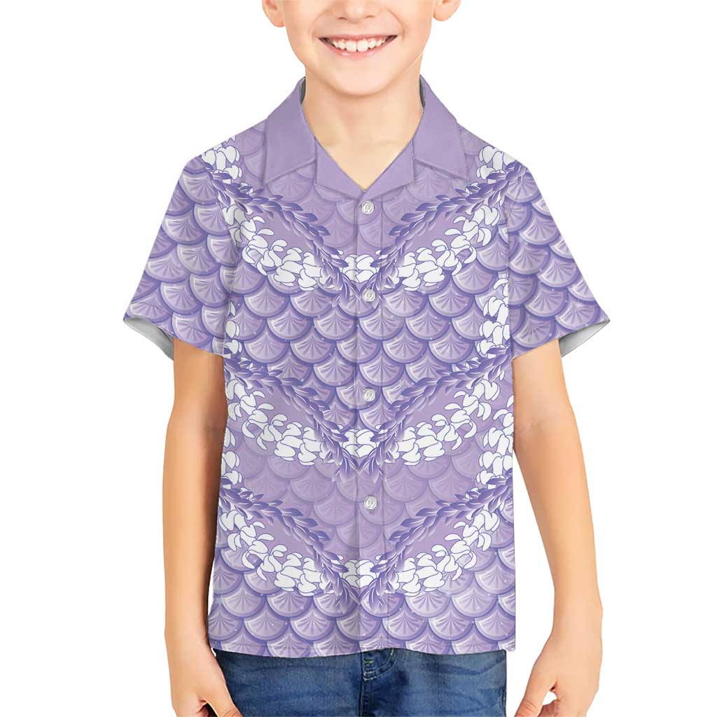 Lilac Mermaid Puakenikeni Maile Lei Kid Hawaiian Shirt