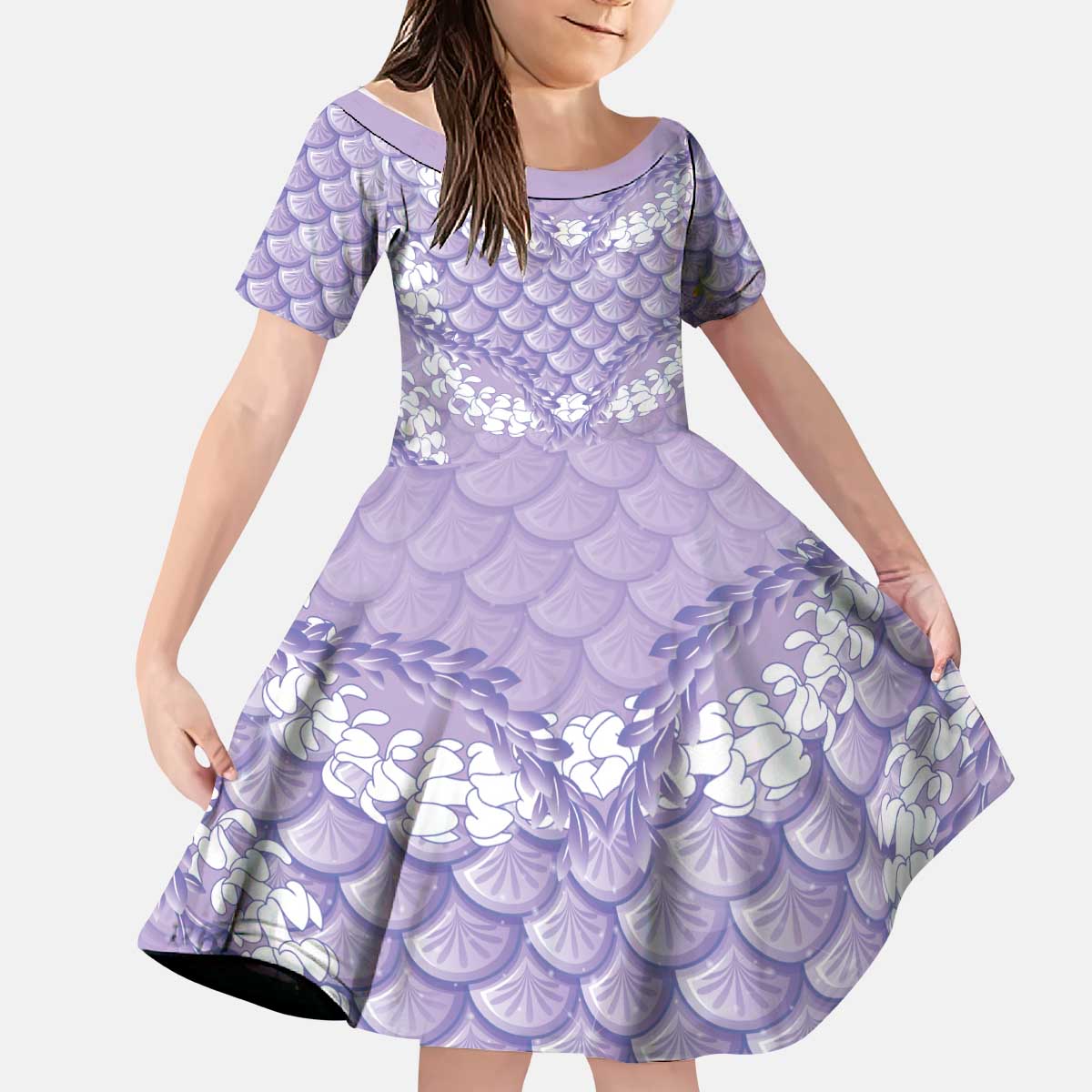 Lilac Mermaid Puakenikeni Maile Lei Kid Short Sleeve Dress