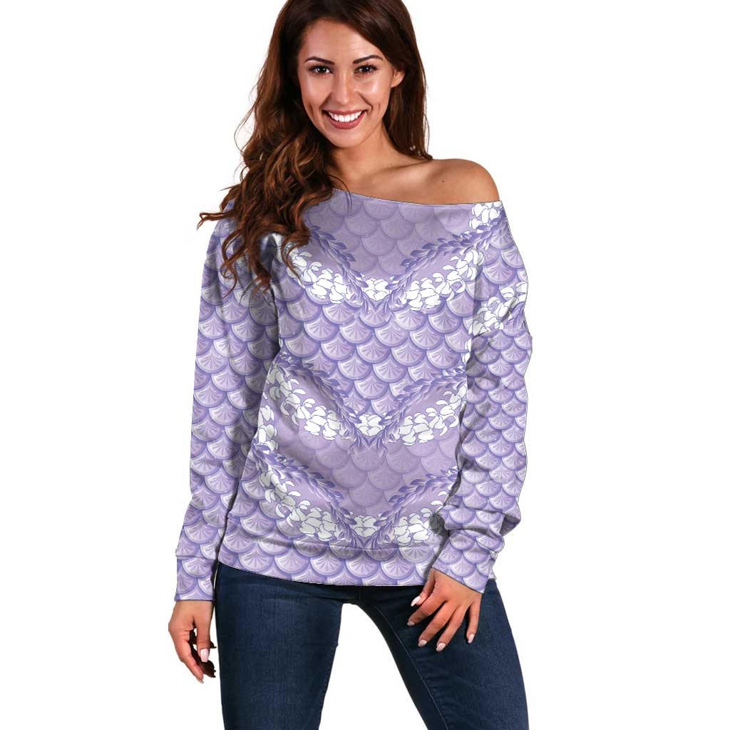 Lilac Mermaid Puakenikeni Maile Lei Off Shoulder Sweater