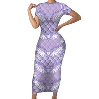 Lilac Mermaid Puakenikeni Maile Lei Short Sleeve Bodycon Dress LT01 Long Dress Purple - Polynesian Pride