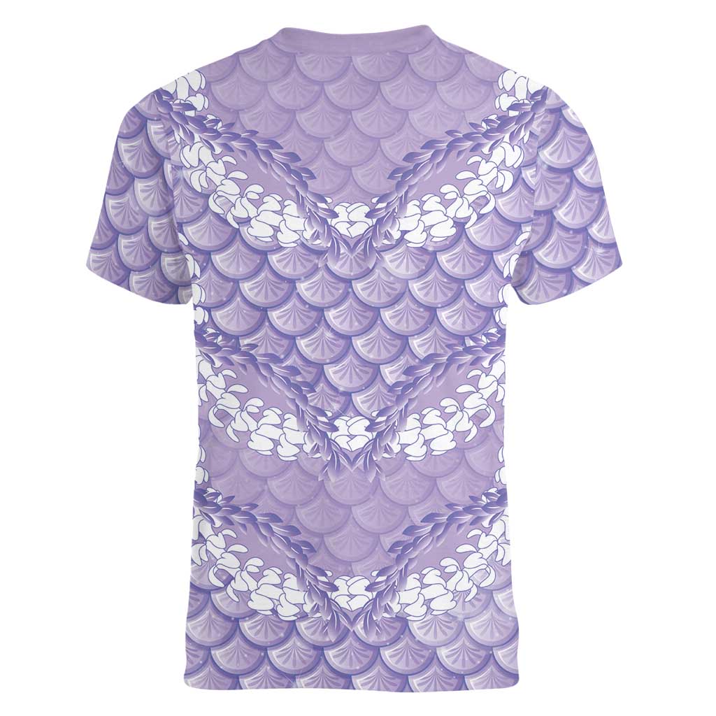 Lilac Mermaid Puakenikeni Maile Lei Women V-Neck T-Shirt