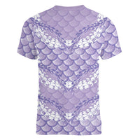Lilac Mermaid Puakenikeni Maile Lei Women V-Neck T-Shirt