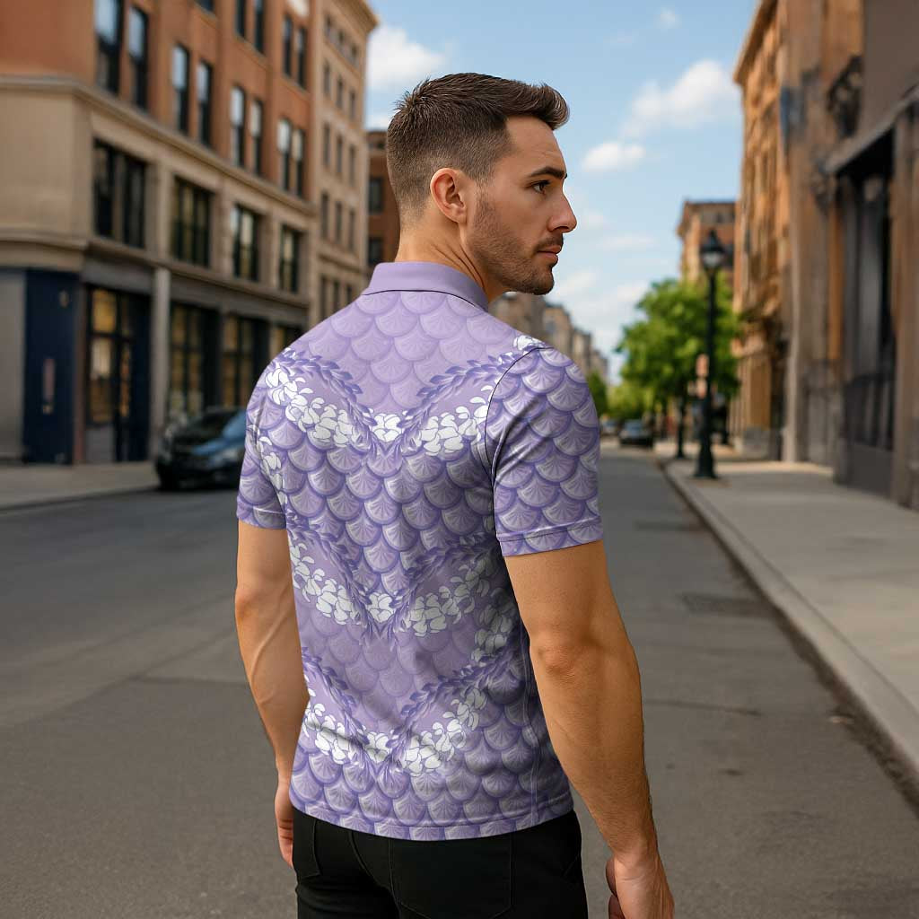 Lilac Mermaid Puakenikeni Maile Lei Zipper Polo Shirt