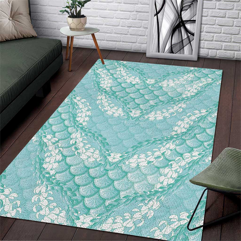 Light Turquoise Mermaid Puakenikeni Maile Lei Area Rug