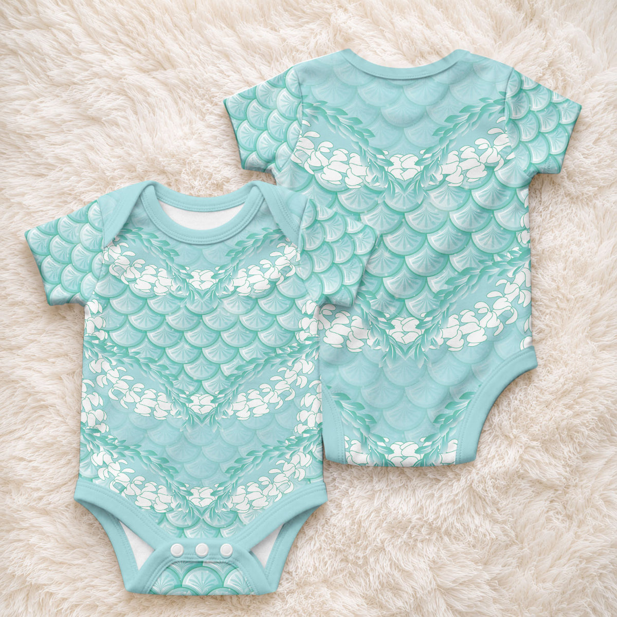 Light Turquoise Mermaid Puakenikeni Maile Lei Baby Onesie LT01 - Polynesian Pride