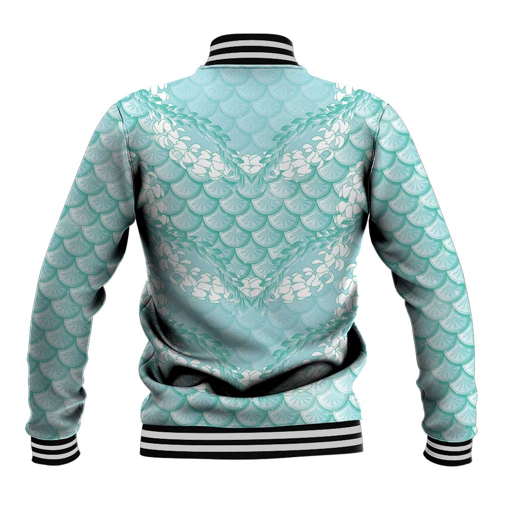 Light Turquoise Mermaid Puakenikeni Maile Lei Baseball Jacket LT01 - Polynesian Pride