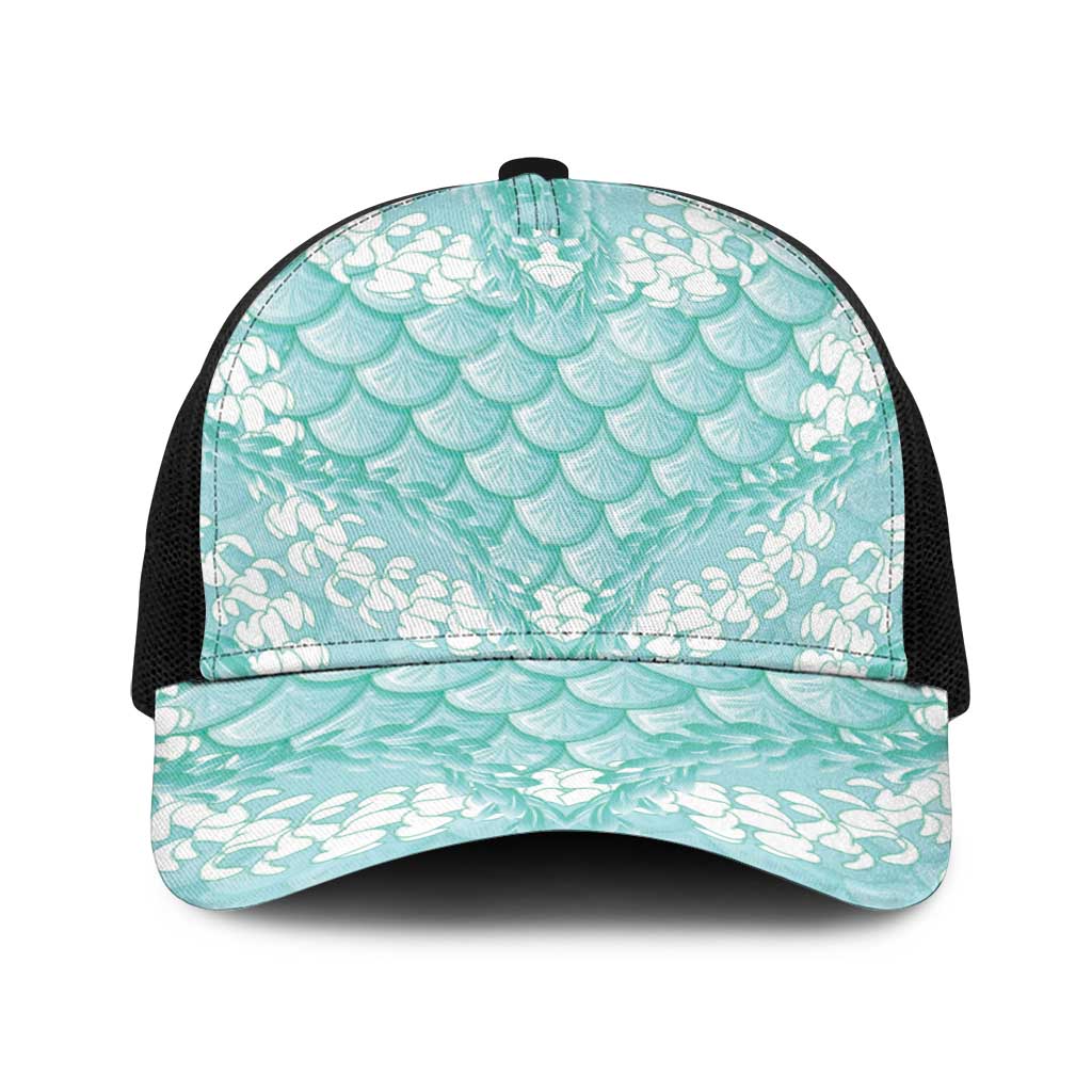 Light Turquoise Mermaid Puakenikeni Maile Lei Baseball Net Cap