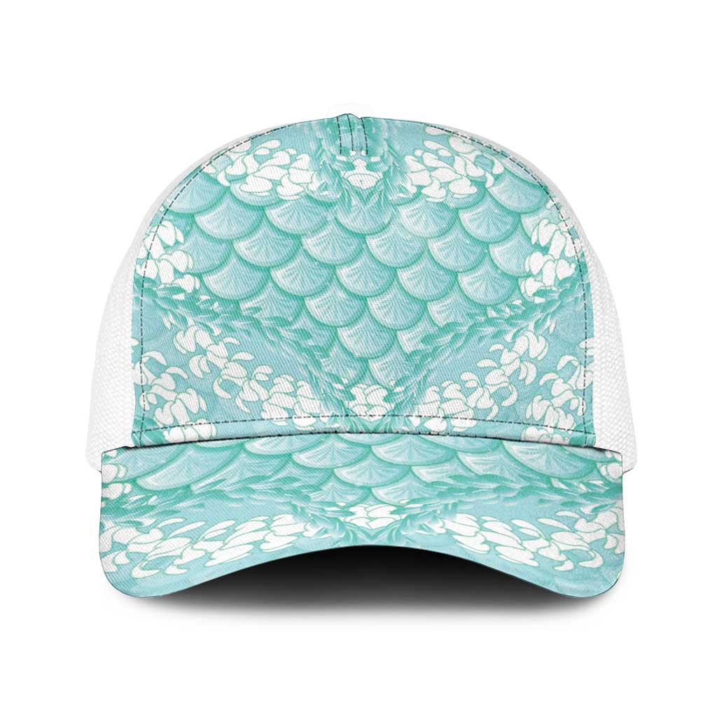 Light Turquoise Mermaid Puakenikeni Maile Lei Baseball Net Cap