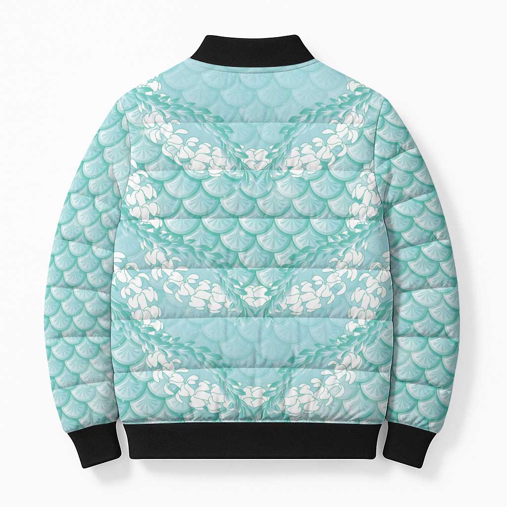 Light Turquoise Mermaid Puakenikeni Maile Lei Bomber Puffer Jacket LT01 - Polynesian Pride