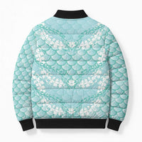 Light Turquoise Mermaid Puakenikeni Maile Lei Bomber Puffer Jacket LT01 - Polynesian Pride