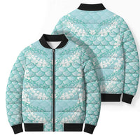Light Turquoise Mermaid Puakenikeni Maile Lei Bomber Puffer Jacket LT01 - Polynesian Pride