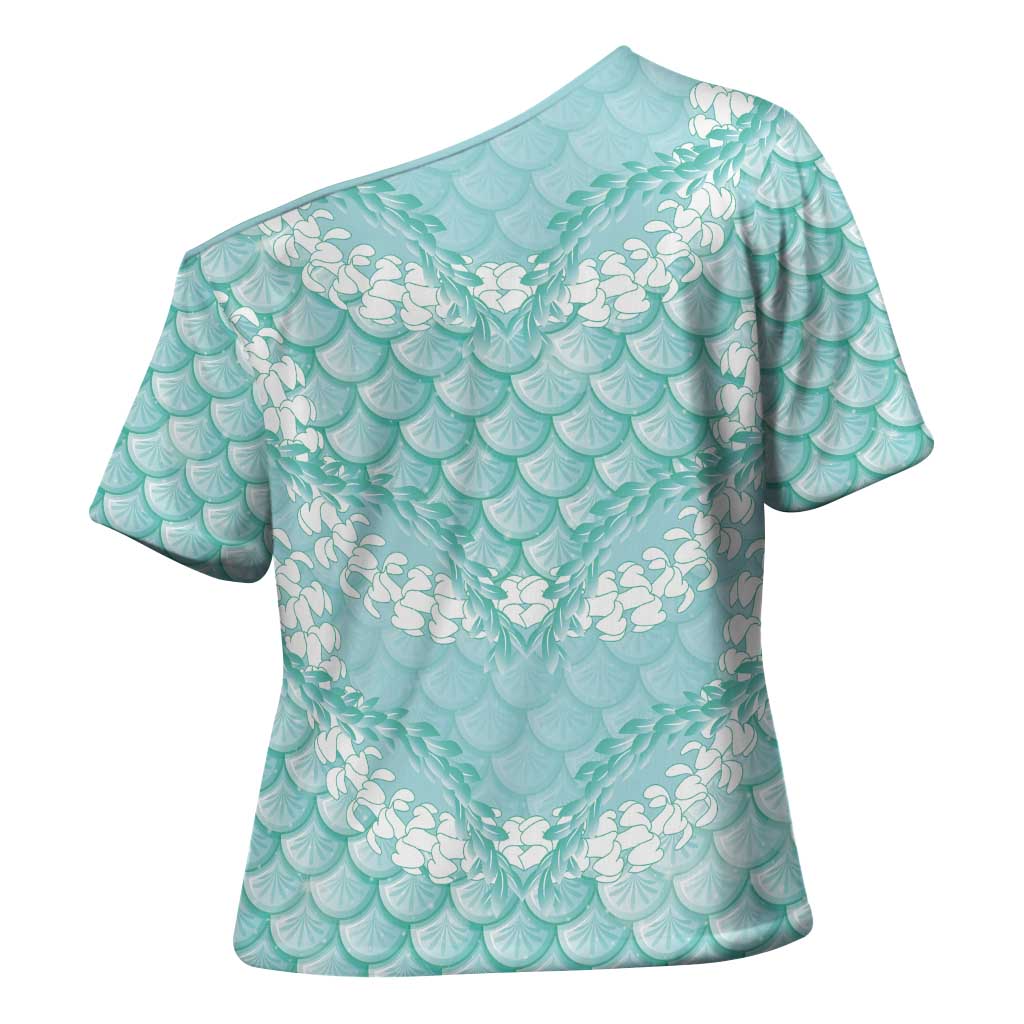Light Turquoise Mermaid Puakenikeni Maile Lei Cross Shoulder Shirt LT01 - Polynesian Pride