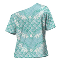Light Turquoise Mermaid Puakenikeni Maile Lei Cross Shoulder Shirt LT01 - Polynesian Pride