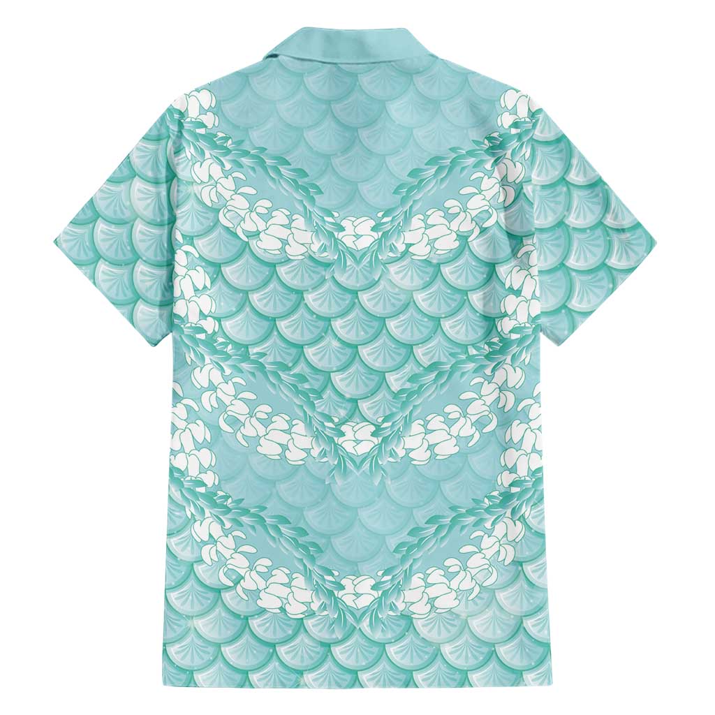 Light Turquoise Mermaid Puakenikeni Maile Lei Family Matching Off Shoulder Maxi Dress and Hawaiian Shirt LT01 - Polynesian Pride