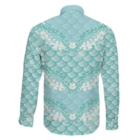 Light Turquoise Mermaid Puakenikeni Maile Lei Family Matching Summer Maxi Dress and Hawaiian Shirt LT01 - Polynesian Pride