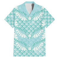 Light Turquoise Mermaid Puakenikeni Maile Lei Family Matching Tank Maxi Dress and Hawaiian Shirt LT01 Dad's Shirt - Short Sleeve Turquoise - Polynesian Pride