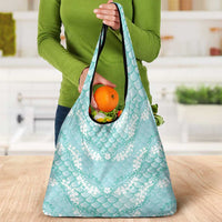 Light Turquoise Mermaid Puakenikeni Maile Lei Grocery Bag