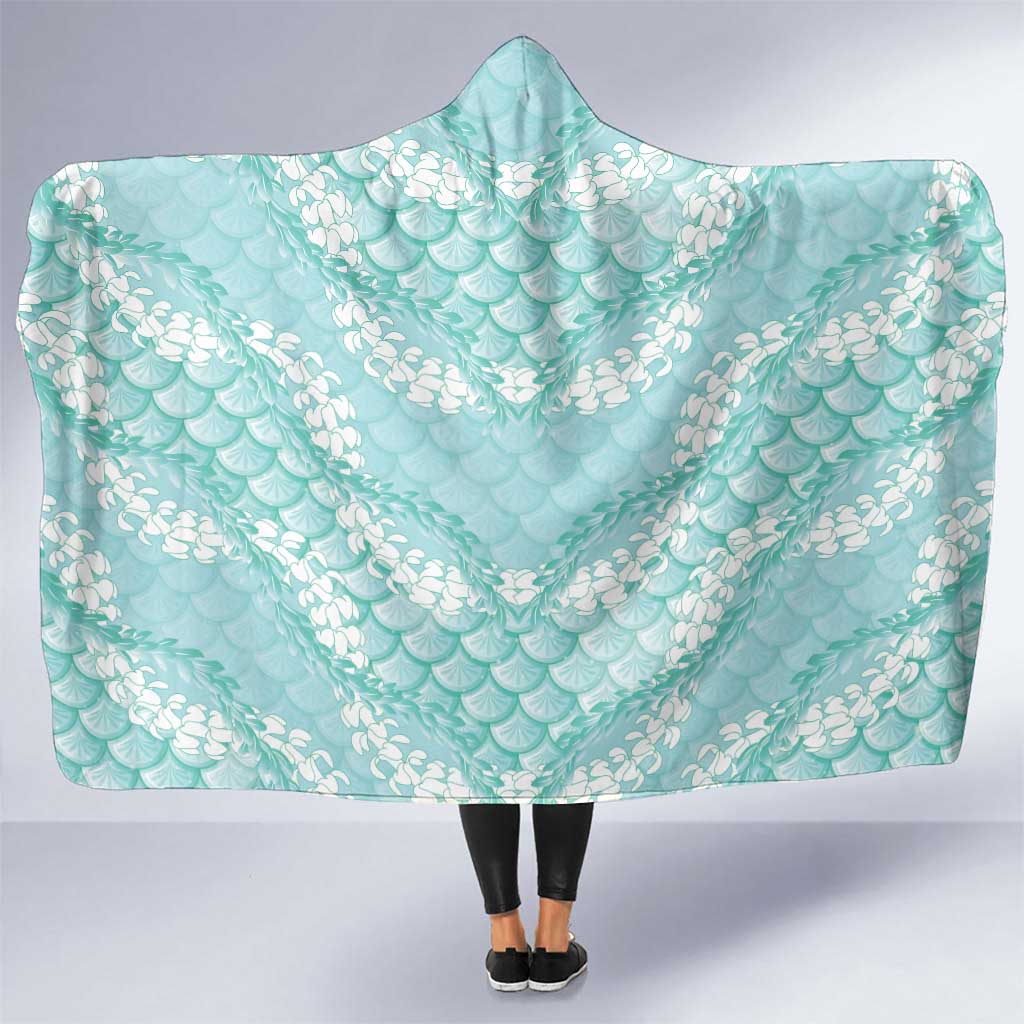 Light Turquoise Mermaid Puakenikeni Maile Lei Hooded Blanket