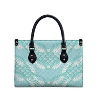 Light Turquoise Mermaid Puakenikeni Maile Lei Leather Bag