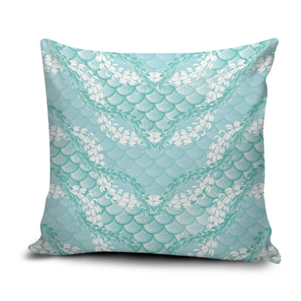 Light Turquoise Mermaid Puakenikeni Maile Lei Pillow Cover