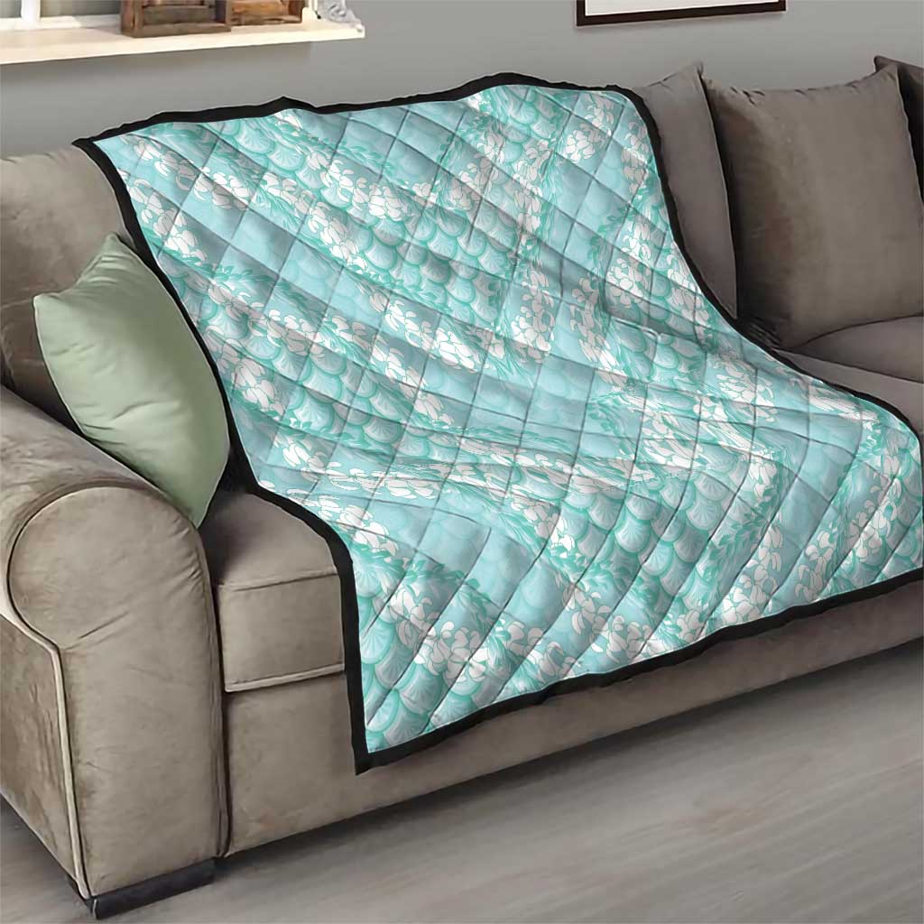 Light Turquoise Mermaid Puakenikeni Maile Lei Quilt LT01 - Polynesian Pride