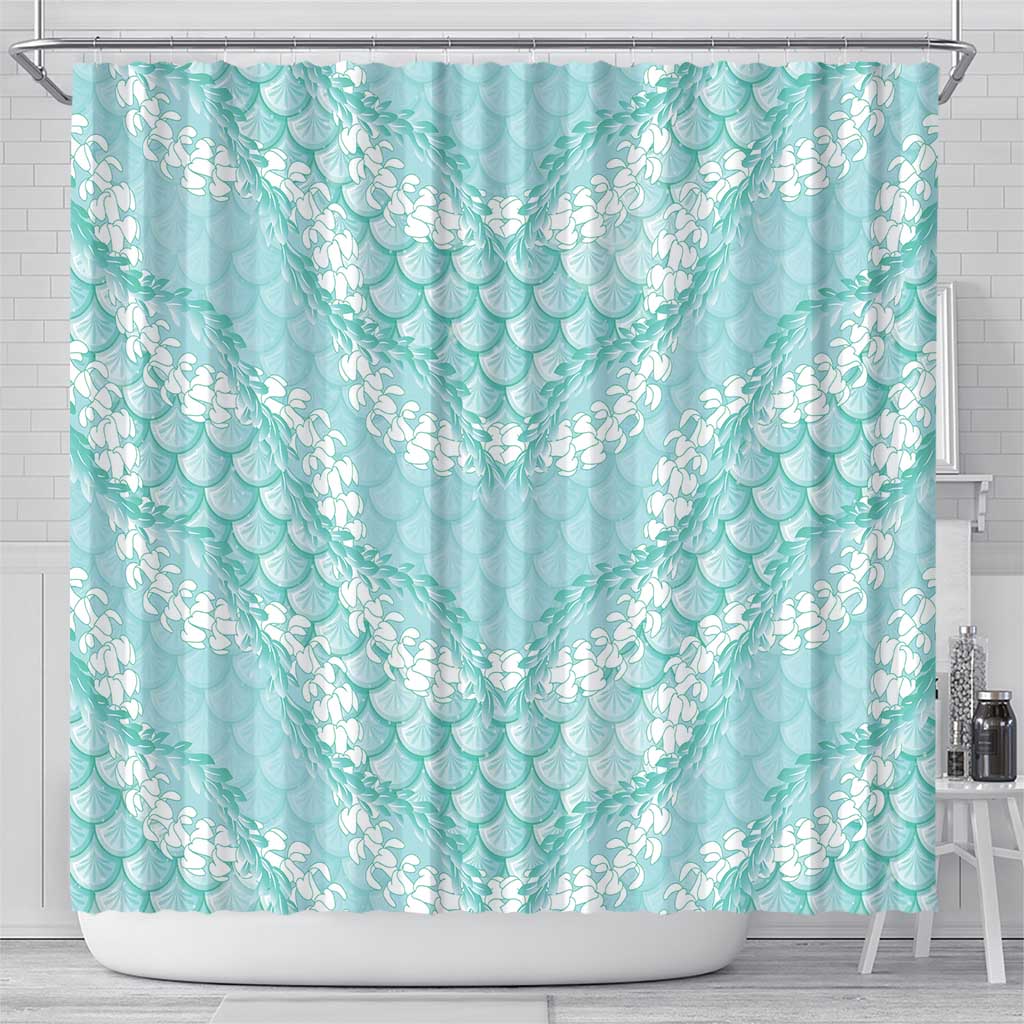Light Turquoise Mermaid Puakenikeni Maile Lei Shower Curtain
