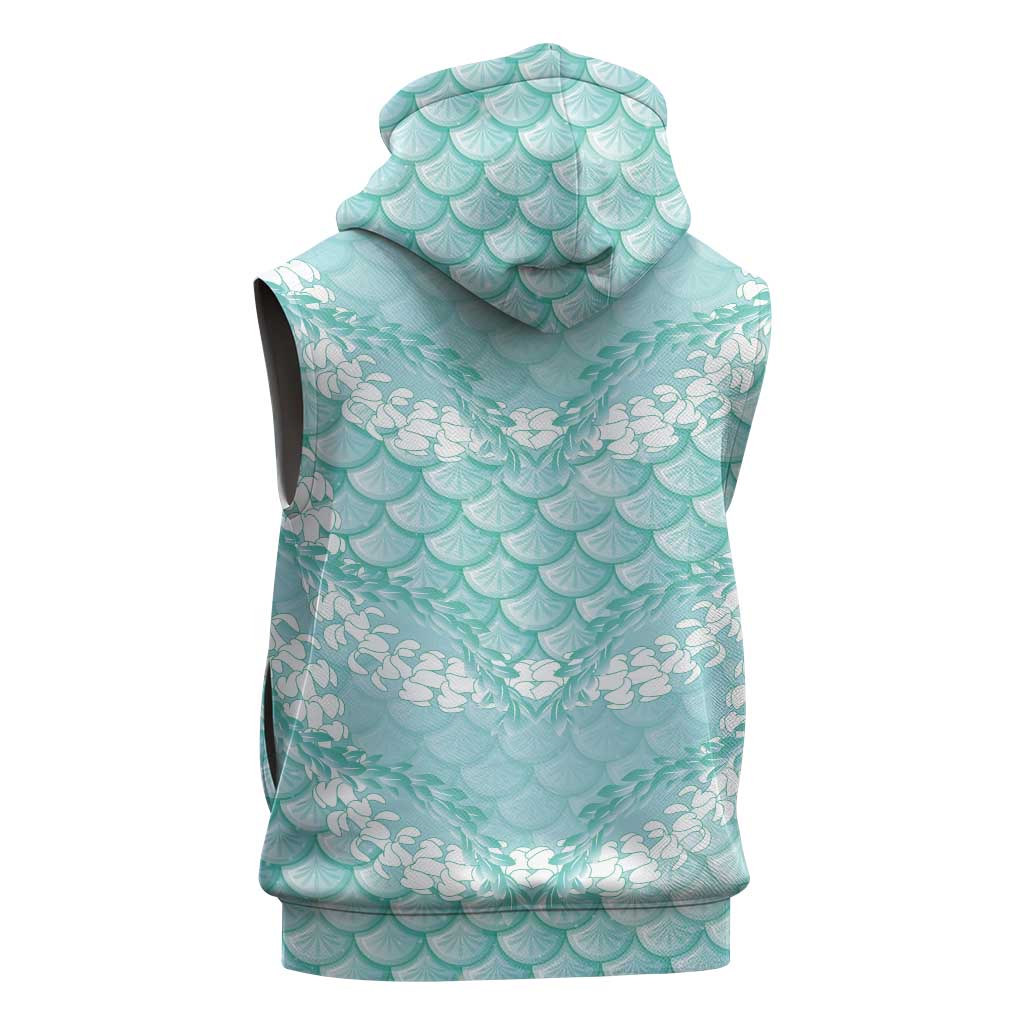 Light Turquoise Mermaid Puakenikeni Maile Lei Sleeveless Hoodie