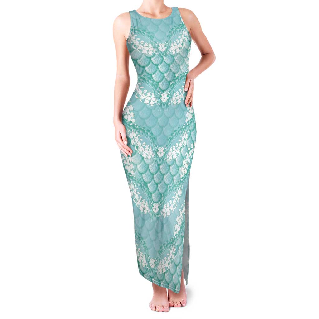 Light Turquoise Mermaid Puakenikeni Maile Lei Tank Maxi Dress LT01 Women Turquoise - Polynesian Pride