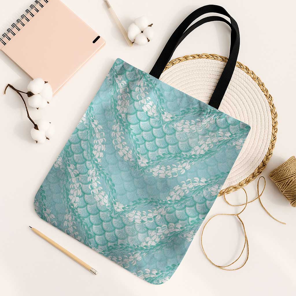 Light Turquoise Mermaid Puakenikeni Maile Lei Tote Bag
