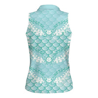 Light Turquoise Mermaid Puakenikeni Maile Lei Women Sleeveless Polo Shirt