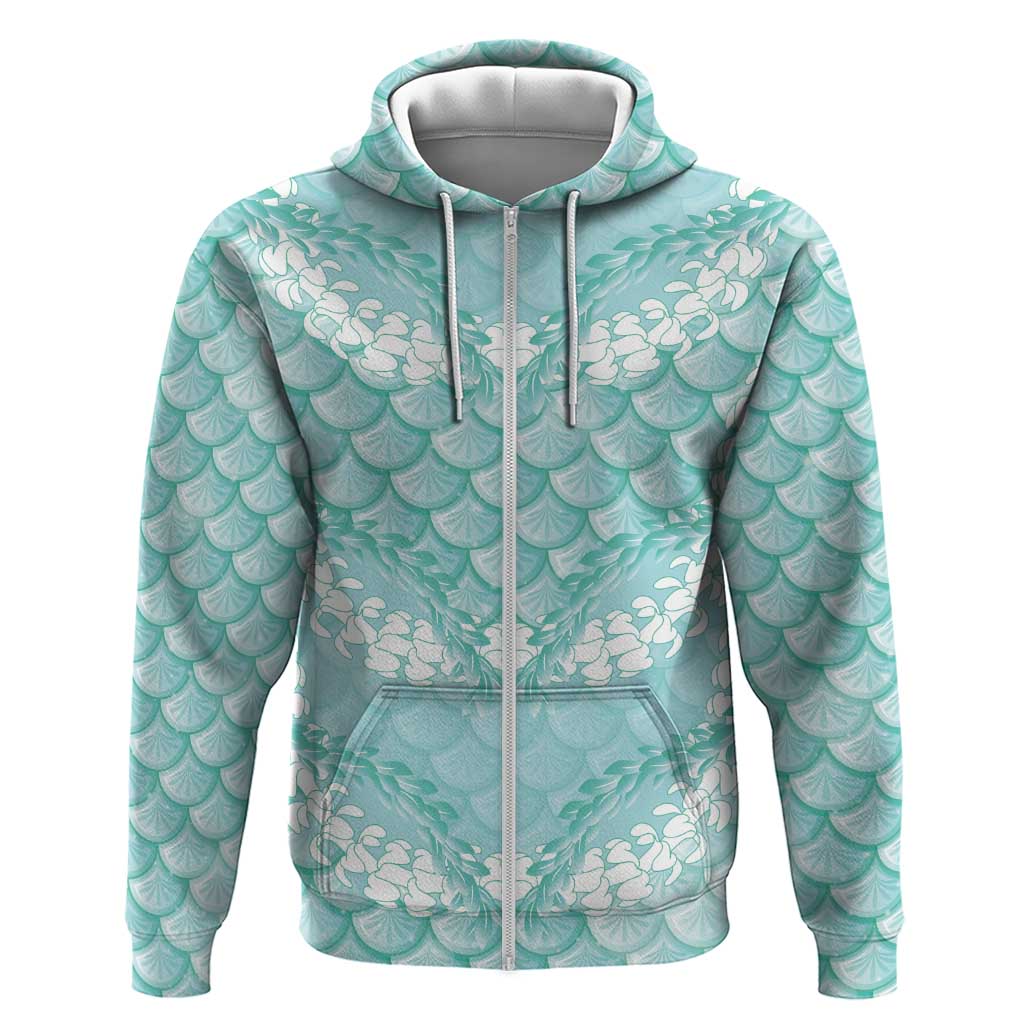 Light Turquoise Mermaid Puakenikeni Maile Lei Zip Hoodie LT01 Zip Hoodie Turquoise - Polynesian Pride