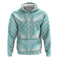 Light Turquoise Mermaid Puakenikeni Maile Lei Zip Hoodie LT01 Zip Hoodie Turquoise - Polynesian Pride