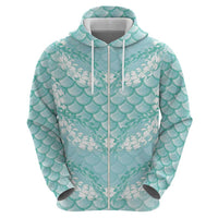 Light Turquoise Mermaid Puakenikeni Maile Lei Zip Hoodie LT01 - Polynesian Pride