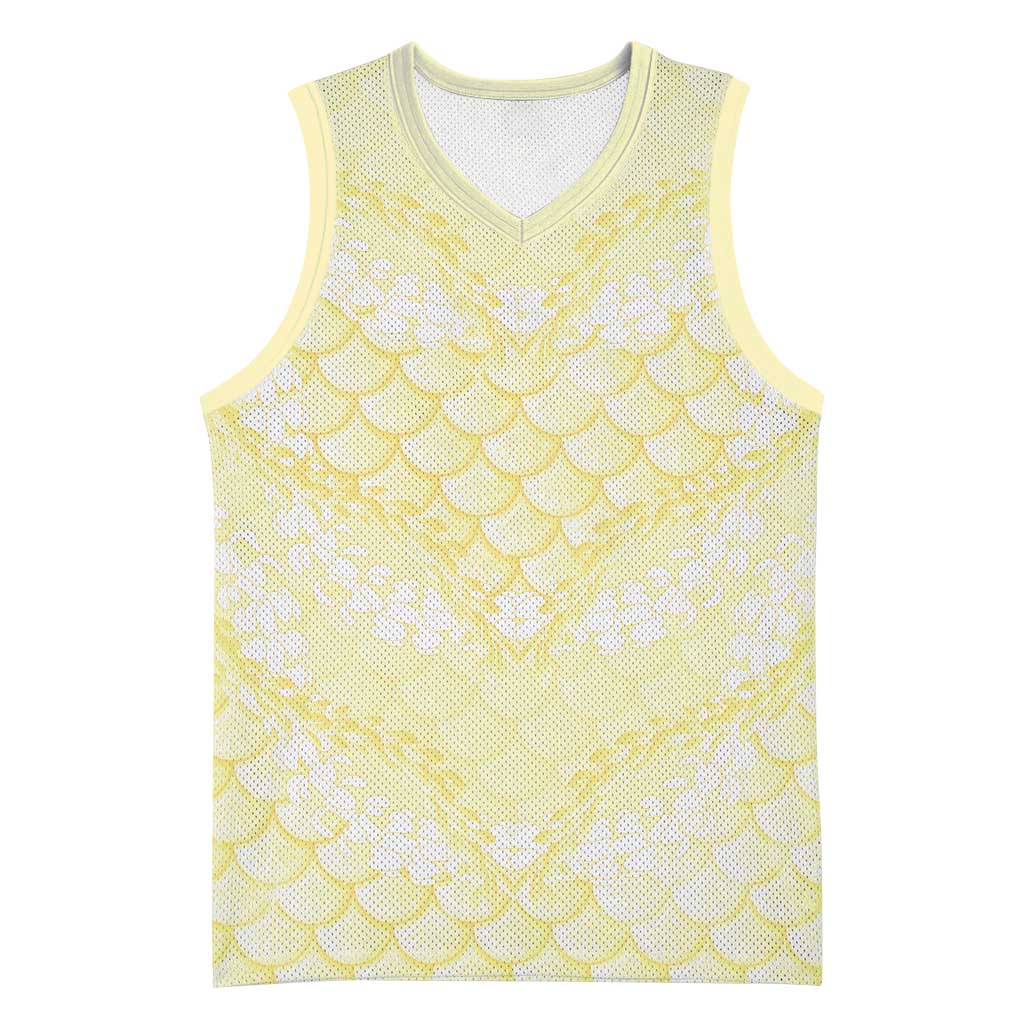 Pastel Yellow Mermaid Puakenikeni Maile Lei Basketball Jersey