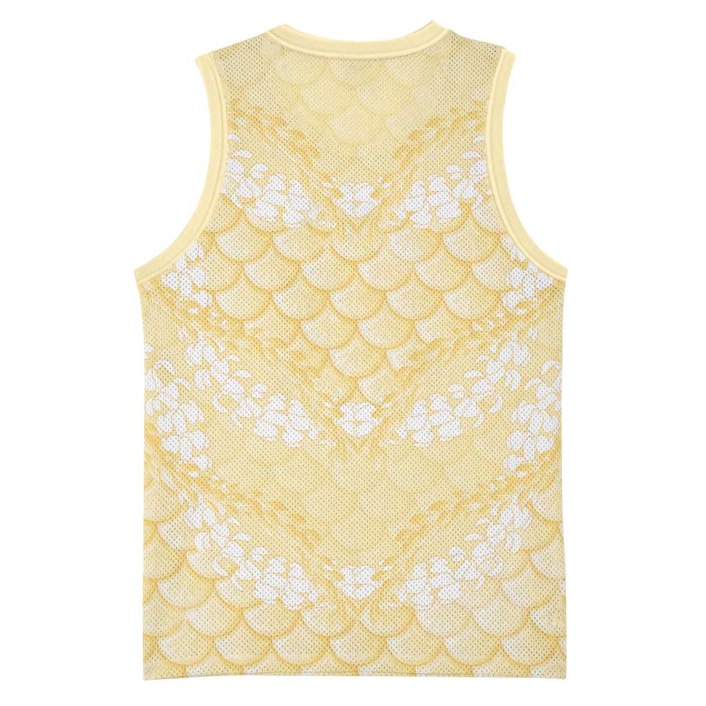 Pastel Yellow Mermaid Puakenikeni Maile Lei Basketball Jersey