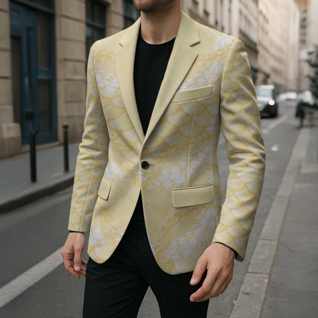Pastel Yellow Mermaid Puakenikeni Maile Lei Blazer